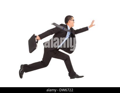 positive businessman running to catch goal.isolated on white Stock Photo