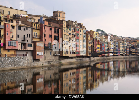 Colorful houses in Girona, Spain Stock Photo