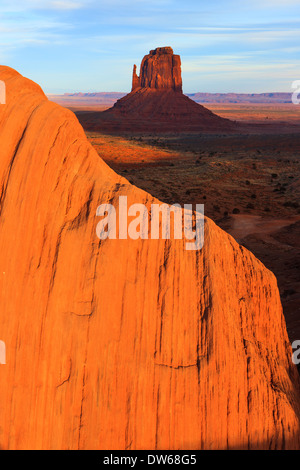 Sunset in Monument Valley Navajo Tribal Park on the border of Utah and Arizona Stock Photo