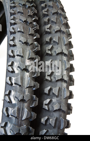 New tire for mountain bike with distinctive tread for excellent traction Stock Photo