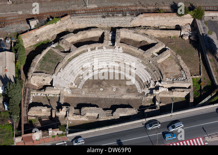 AERIAL VIEW. Archeological site from the Roman era. Ventimiglia, Province of Imperia, Liguria, Italy. Stock Photo