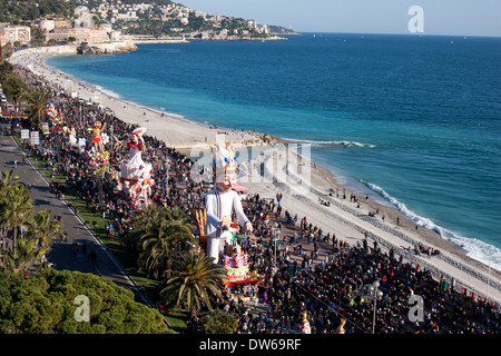 Carnival parade of Nice in 2014, the King on the Promenade des Anglais. Nice, Alpes-Maritimes, French Riviera, France. Stock Photo