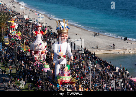 Carnival parade of Nice in 2014, the King on the Promenade des Anglais. Nice, Alpes-Maritimes, French Riviera, France. Stock Photo