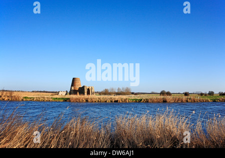 A view of St Benet's Abbey Drainage Mill by the River Bure near Horning, Norfolk, England, United Kingdom. Stock Photo