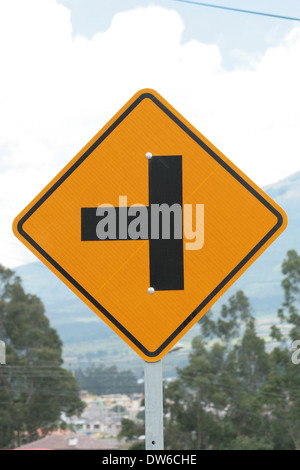 A highway sign indicating the end of a road in Cotacachi, Ecuador Stock Photo