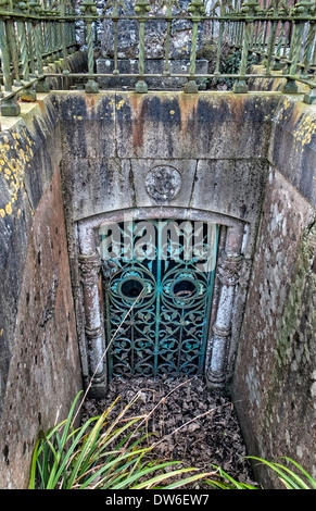 Tomb entrance in the churchyard of St. Patrick's Church of Ireland, Donabate, county Dublin, Ireland Stock Photo