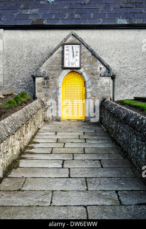 The entrance to St. Patricks Church of Ireland church, Donabate, county Dublin, Ireland with sundial Stock Photo