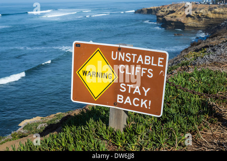 Warning sign at Sunset Cliffs Natural Park. San Diego,California, United States. Stock Photo