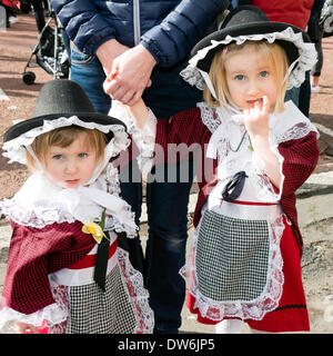 Cardiff, UK. 1st March, 2014. People take part in the St Davids Day parade in Cardiff, Wales, UK. Credit:  Robert Convery/Alamy Live News. Saint David's day patron saint Wales. Stock Photo