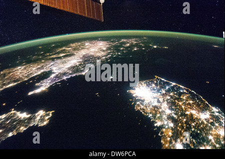 The Korean Peninsula showing North and south Korea is seen on the evening of January 30, 2014 Stock Photo