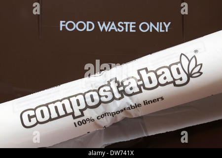 food waste only bin with compost-a-bag 100% compostable liners Stock Photo