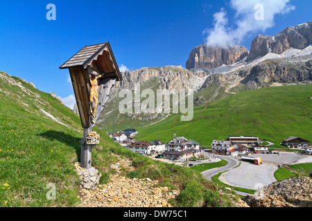 summer view of Pordoi pass, Italian Dolomites Stock Photo