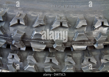 New tire for mountain bike with distinctive tread for excellent traction Stock Photo