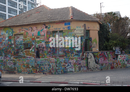 An Abandoned house in Tel Aviv covered in graffiti Stock Photo