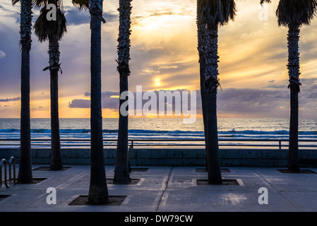 Sunset viewed from the Mission Beach Boardwalk. San Diego, California, United States. Stock Photo