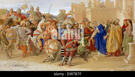 William Dyce, Piety: The Knights of the Round Table about to Depart in Quest of the Holy Grail 1849 Watercolour and pencil on pa Stock Photo