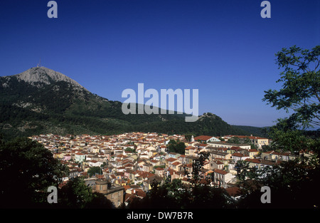 GREECE LESBOS view across town of Agiasos nestled below Mount Olympus Stock Photo
