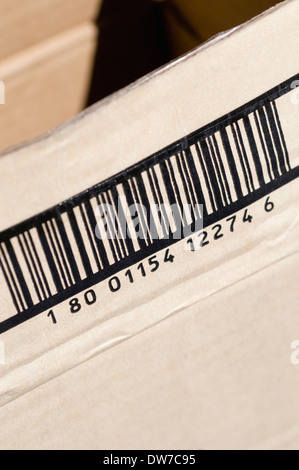 Close up of bar code on carton box Stock Photo