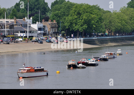 Putney rowing boat houses and thames river front, London, United Kingdom Stock Photo