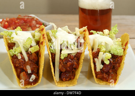 three minced beef tacos Stock Photo