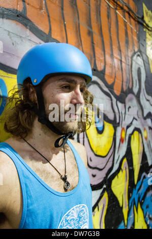 Rampworx Skatepark, Liverpool, Merseyside, UK. 1st March, 2014.  Laced series rollerblading contest Stock Photo