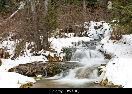 A beautiful set of  waterfalls with ice and snow in the winter Stock Photo
