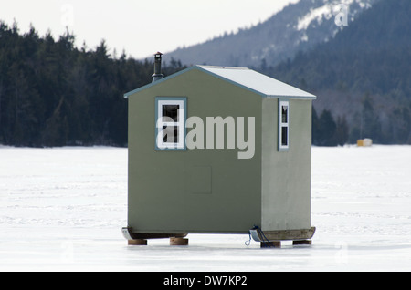 Ice fishing shacks on Eagle Lake, Acadia National Park, Maine Stock Photo