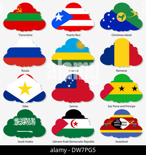 Set  Flags of world sovereign states in  form  clouds. Vector il Stock Photo