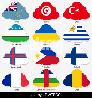 Set  Flags of world sovereign states in  form  clouds. Vector il Stock Photo