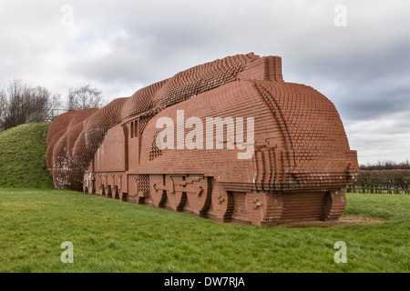 The Brick Train, Darlington, by sculptor David Mack, completed 1997. Modelled on steam locomotive 'Mallard' Stock Photo