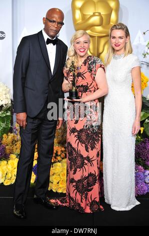 Los Angeles, CA. 2nd Mar, 2014. Samuel Jackson, presenter, Catherine Martin, Best Achievement in Costume Design, Naomi Watts, presenter in the press room for The 86th Annual Academy Awards - Press Room - Oscars 2014, The Dolby Theatre at Hollywood and Highland Center, Los Angeles, CA March 2, 2014. Credit:  Gregorio Binuya/Everett Collection/Alamy Live News Stock Photo