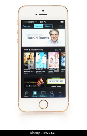 iTunes Movies menu on iPhone 5S, iPhone 5 S Movie Store Stock Photo