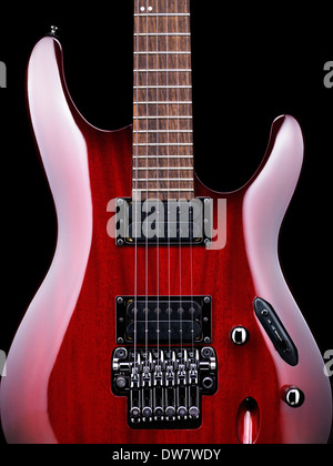 Red electric guitar Ibanez S-series S420 closeup detail on black background  Stock Photo - Alamy