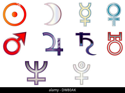 The astrological signs for the planets isolated on white Stock