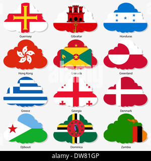 Set  Flags of world sovereign states in  form  clouds. Vector il Stock Photo