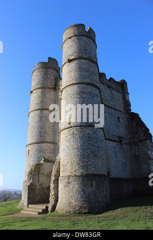 Portrait view (angled) of the twin towered gatehouse of Donnington Castle, Berkshire, UK. Stock Photo