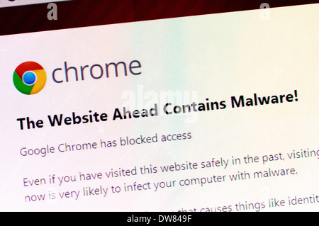 Computer screen shot: Malware warning from Google Chrome Stock Photo