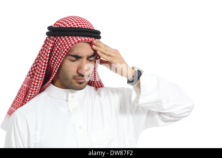 Arab saudi emirates man with headache isolated on a white background. Stock Photo