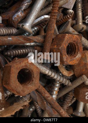 Close up of rusty nuts and bolts. Stock Photo