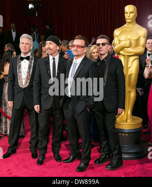 U2 86TH ANNUAL ACADEMY AWARDS RED CARPET LOS ANGELES  USA 02 March 2014 Stock Photo
