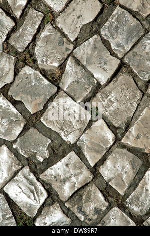 Close-up of a typically Portuguese cobblestone street in Lisbon, Alfama district, Portugal. Stock Photo