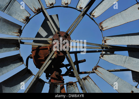 Clarens, Orange Free State, South Africa, close up, detail, rusted working parts and vanes of a metal windmill, agriculture, ranching, drought Stock Photo