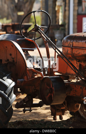 Clarens, Orange Free State, South Africa, steering wheel and controls of old tractor used as exhibit and amusement for children Stock Photo