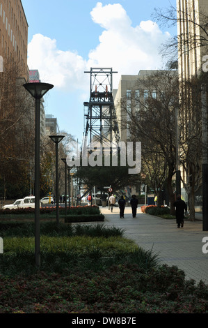 Johannesburg, Gauteng, South Africa, Gold Mining headgear on display near Chamber of mines, Hollard street, downtown, city, building, people Stock Photo