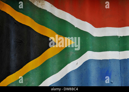 Johannesburg, Gauteng, South Africa, colours of South African Flag painted on corrugated iron wall, national symbol Stock Photo