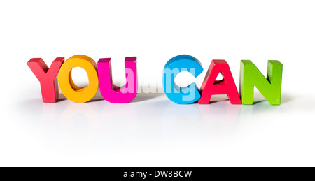 Multicolored text you can of wood. White background Stock Photo