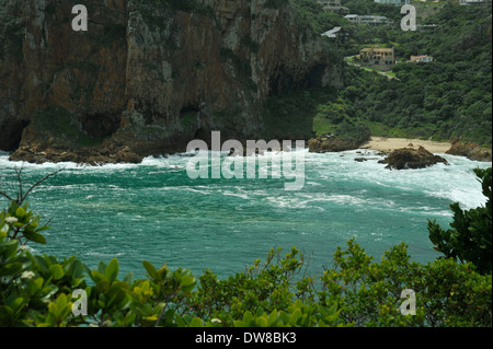 Knysna lagoon, Western Cape, South Africa, landscape, The Heads, houses, secluded beach, Garden Route Stock Photo