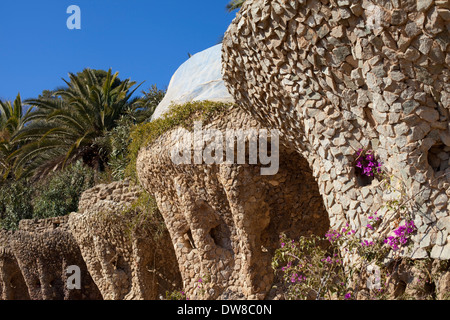 Baroque details of the Carobs Viaduct (Viaducte dels Garrofers) of the Park Guell, Barcelona, Catalonia. Stock Photo