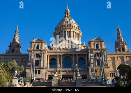 Main facade of the Palau Nacional of Barcelona. Stock Photo