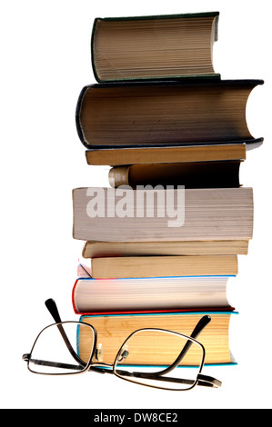 Pile of books and reading glasses Stock Photo